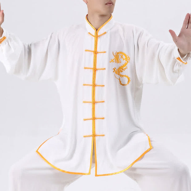 Buddha Stones Dragon Embroidered Qi Gong Zen Spiritual Practice Meditation Prayer Uniform Unisex Clothing Set