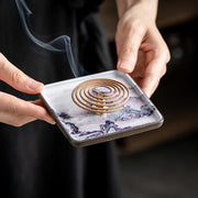 Buddha Stones Mountain Lake Flower Leaf Healing Ceramic Plate Tray Stick Incense Burner Decoration