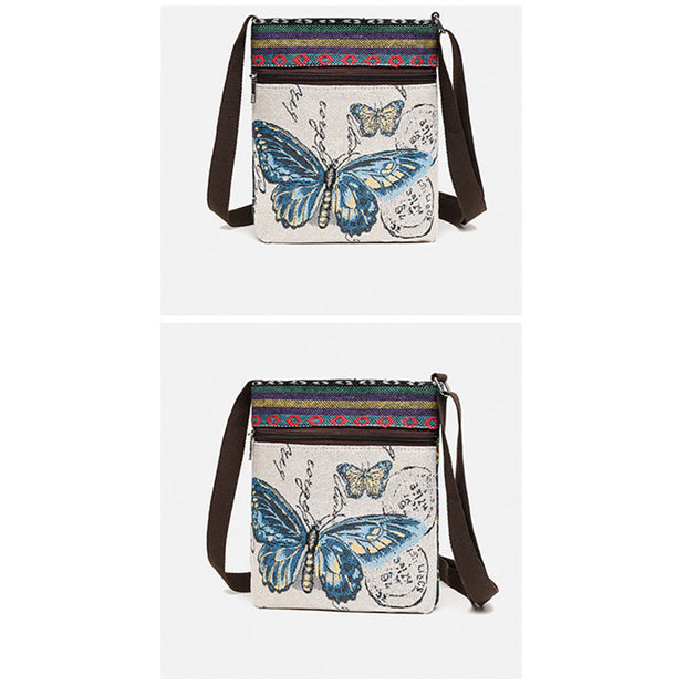 Buddha Stones Elephant Butterfly Embroidered Canvas Tote Bag Shoulder Bag Crossbody Bag