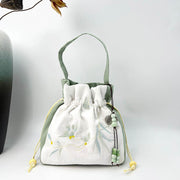 Buddha Stones Embroidered Butterfly Lotus Magnolia Cotton Linen Tote Crossbody Bag Shoulder Bag Handbag Crossbody Bag BS Green Magnolia 20*20*7cm
