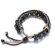 Buddha Stones 925 Sterling Silver Lava Rock Eagle's Eye Stone Lucky Beads Handmade Healing Bracelet