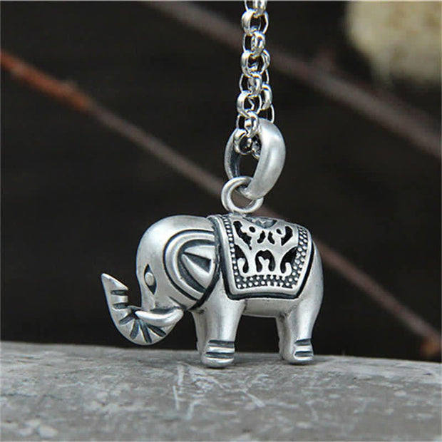 Buddha Stones 990 Sterling Silver Elephant Strength Necklace Pendant