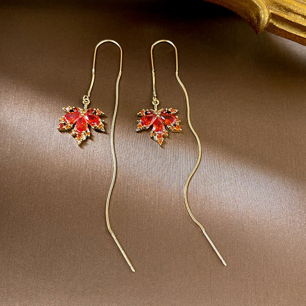 Buddha Stones Maple Leaf Zircon Luck Necklace Pendant Ring Earrings Necklaces & Pendants BS Earrings
