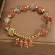 Buddha Stones Strawberry Quartz Moonstone Healing Tassel Charm Bracelet Bracelet BS 6