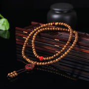 Buddha Stones 108 Mala Beads Peach Wood Bodhi Seed Lotus Prayer Meditation Bracelet Mala Bracelet BS 5