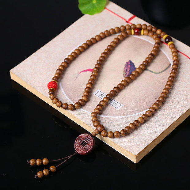 Buddha Stones 108 Mala Beads Peach Wood Bodhi Seed Lotus Prayer Meditation Bracelet Mala Bracelet BS 6