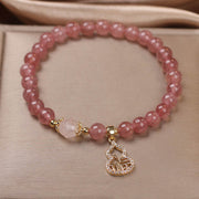 Buddha Stones Strawberry Quartz Gourd Fu Character Charm Positive Bracelet Bracelet BS 7