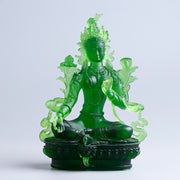 Buddha Stones Bodhisattva Green Tara Handmade Liuli Crystal Art Piece Protection Home Office Statue Decoration