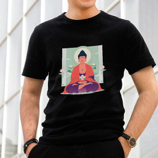 Buddha Stones Lotus Meditation Buddha Tee T-shirt T-Shirts BS 9