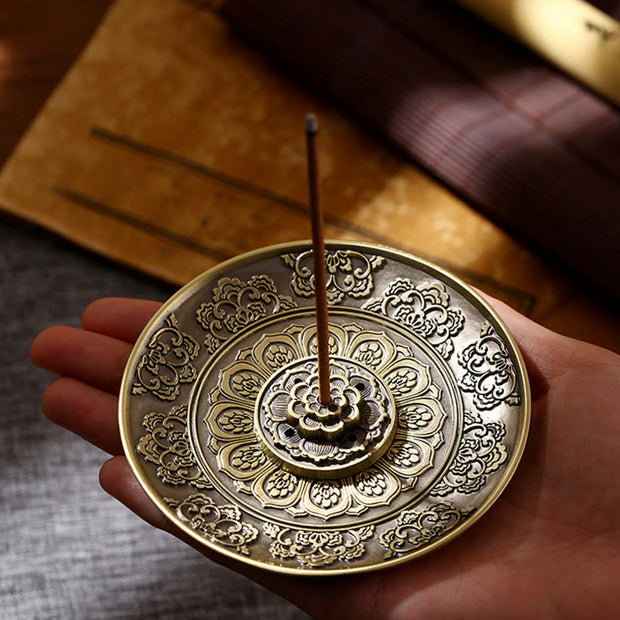 Buddha Stones Lotus Dragon Phoenix Eight Auspicious Symbols Zinc Alloy Incense Stick Holder Healing Incense Burner Decoration (Extra 35% Off | USE CODE: FS35) - Auspicious Lotus Bronze(With Five Incense Stick Hole) - image 0