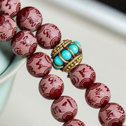 Buddha Stones Red Bodhi Seed Om Mani Padme Hum Lotus Engraved Harmony Bracelet Mala Bracelet BS 6