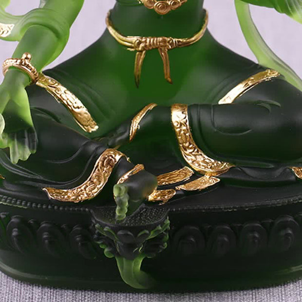 Buddha Stones Bodhisattva Green Tara Handmade Liuli Crystal Art Piece Protection Home Office Statue Decoration