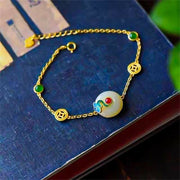 Buddha Stones White Jade Auspicious Cloud Fortune Bracelet Ring Earrings Necklace Bracelet BS 7