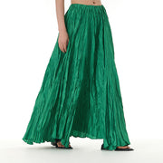Buddha Stones Solid Color Loose Long Elastic Waist Skirt 110
