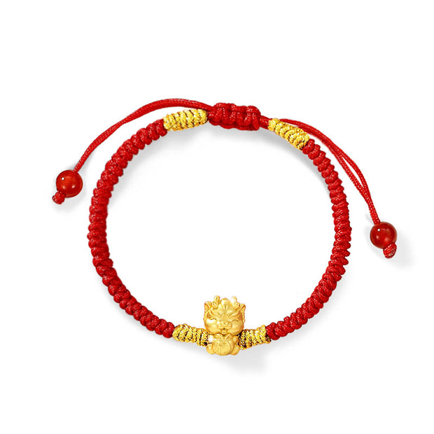 Buddha Stones 999 Sterling Silver Year of the Dragon Copper Coin Fortune Dragon Fu Character Luck Handcrafted Red String Braided Bracelet (Extra 30% Off | USE CODE: FS30)