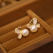 Buddha Stones 925 Sterling Silver Posts 18K Gold Plated Copper Natural Pearl Butterfly Zircon Healing Stud Earrings 2