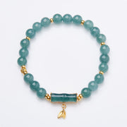 Buddha Stones 925 Sterling Silver Plated Gold Natural Green Jade Bamboo Charm Luck Bracelet