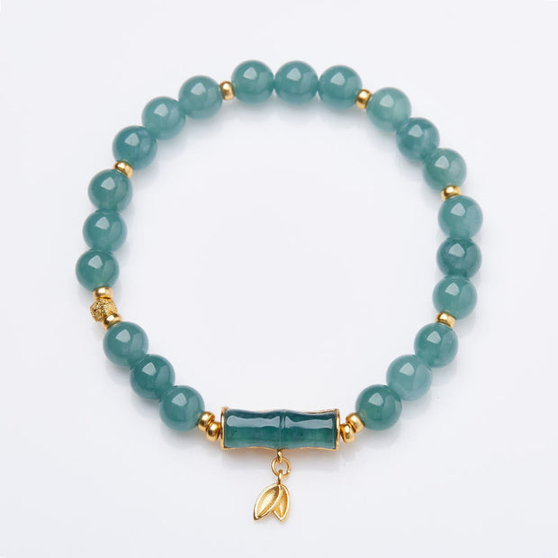 Buddha Stones 925 Sterling Silver Plated Gold Natural Green Jade Bamboo Charm Luck Bracelet