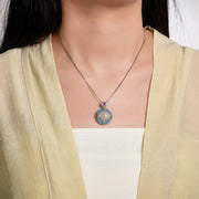 Buddha Stones 925 Sterling Silver Blue Enamel Round Hetian Jade Luck Necklace Pendant Ring Set Bracelet Necklaces & Pendants BS 5