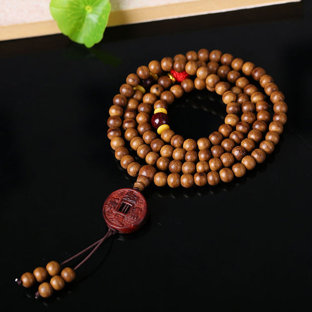 Buddha Stones 108 Mala Beads Peach Wood Bodhi Seed Lotus Prayer Meditation Bracelet Mala Bracelet BS 7