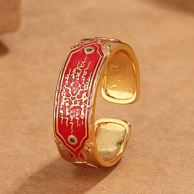 Buddha Stones Five Scriptures Copper Healing Ring