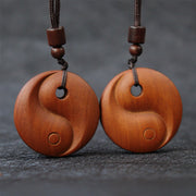 Buddha Stones Lightning Struck Jujube Wood Yin Yang Luck Protection Necklace Pendant 6