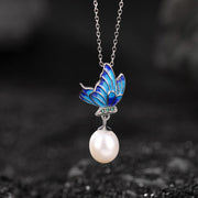 Buddha Stones 925 Sterling Silver Pearl Butterfly Healing Necklace Pendant Earrings Ring Bracelet Necklaces & Pendants BS 2