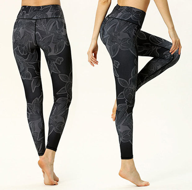 Buddha Stones Simple Leaves Print Sports Fitness Leggings Women's Yoga Pants