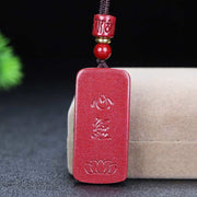 Buddha Stones Cinnabar Lotus Heart Sutra Engraved Blessing Rope Necklace Pendant Necklaces & Pendants BS Lotus Heart Sutra Words 42.8*20.2*7.8mm