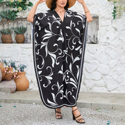 Buddha Stones Boho Flowers Print V-Neck Batwing Sleeve Maxi Dress Vacation Beach Cover-Up