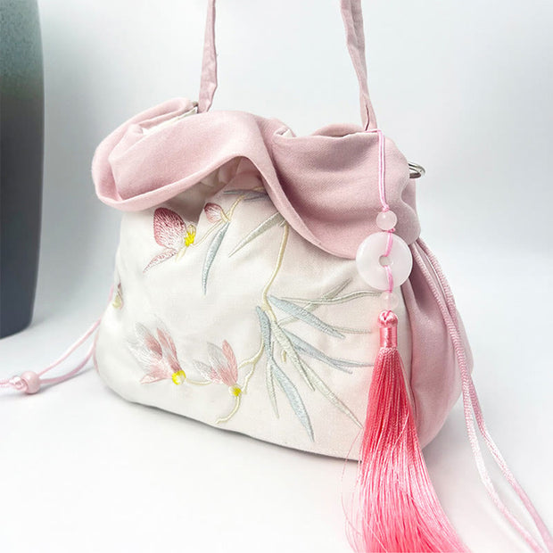 Buddha Stones Suzhou Embroidery Camellia Magnolia Peony Lotus Silk Tote Crossbody Bag Shoulder Bag Handbag 14