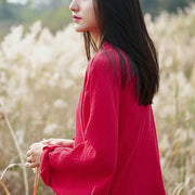 Buddha Stones Women Cotton Linen Shirt Top Blouse Batwing Sleeve Style Clothing