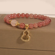Buddha Stones Strawberry Quartz Gourd Fu Character Charm Positive Bracelet Bracelet BS 9