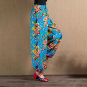 Buddha Stones Ethnic Style Red Green Flowers Print Harem Pants With Pockets Women's Harem Pants BS 29