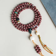 Buddha Stones Red Bodhi Seed Om Mani Padme Hum Lotus Engraved Harmony Bracelet Mala Bracelet BS 10mm*88 Beads