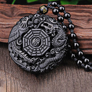 Buddha Stones Bagua Dragon Phoenix Obsidian Fulfilment Pendant Necklace