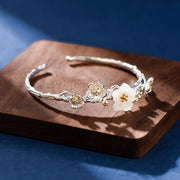 Buddha Stones 925 Sterling Silver Natural Hetian White Jade Peach Blossom Luck Necklace Pendant Bracelet Bangle Ring Earrings Set Bracelet Necklaces & Pendants BS Bracelet(Wrist Circumference 14-16cm)