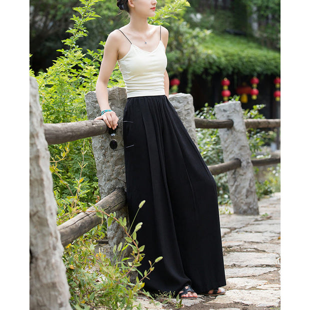 Buddha Stones Solid Color Loose Wide Leg Pants With Pockets Wide Leg Pants BS 32