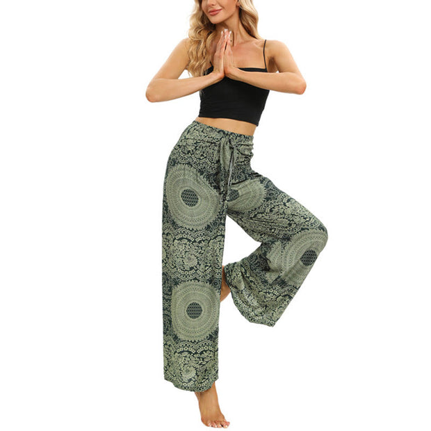 Buddha Stones Boho Lace-up Wide Leg Pants Women's Yoga Pants