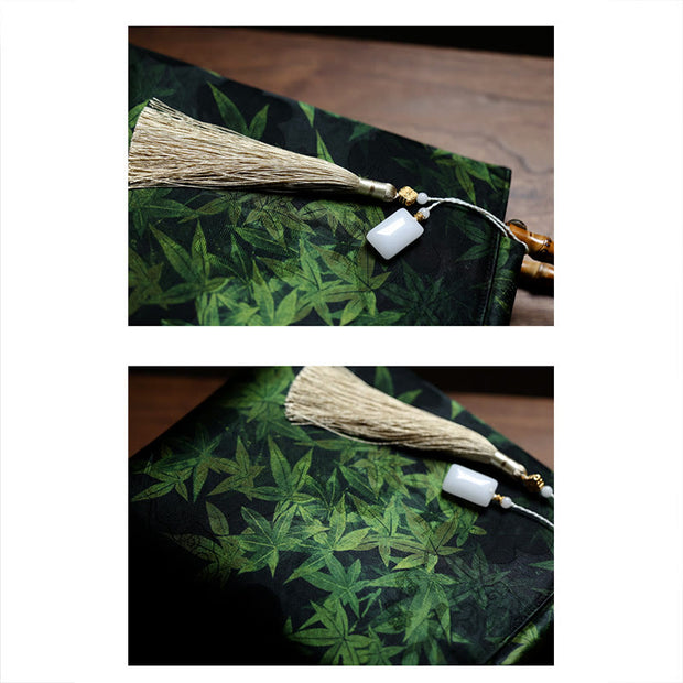 Buddha Stones Bamboo Leaves Butterfly Koi Fish Bamboo Handles Handbag 12