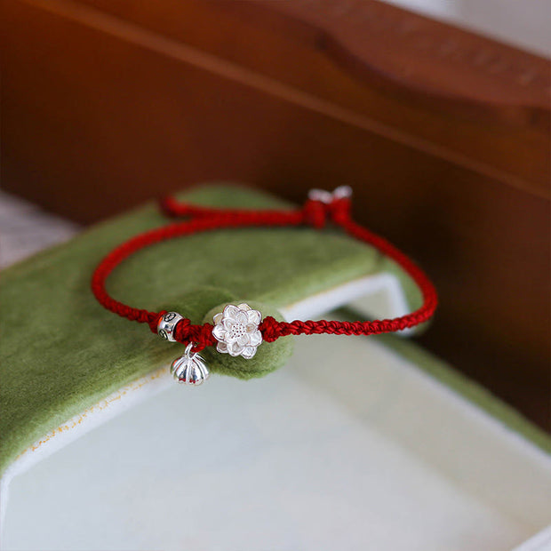 Buddha Stones Handmade Lotus Flower Luck Braid Red Rope Bracelet