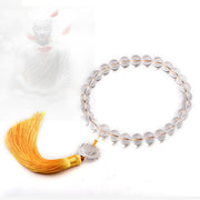 Buddha Stones Natural White Crystal Lotus Wrist Mala Meditation Tassels Pocket Mala Car Decoration