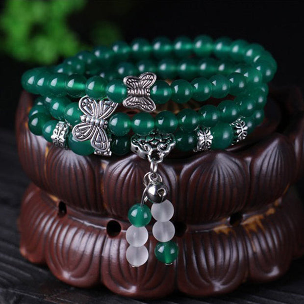 Buddha Stones Natural Green Agate Butterfly Support Bracelet