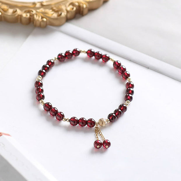 Buddha Stones 14K Gold Natural Garnet Calm Bracelet Bracelet BS 1