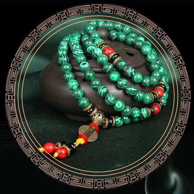 Buddha Stones Tibetan 108 Mala Malachite Beads Bracelet Necklace
