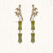 Buddha Stones 925 Sterling Silver Posts Copper Plated Gold Natural Peridot Bamboo Leaf Drop Earrings 4