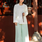 Buddha Stones Long Sleeve Jacket Shirt Top Wide Leg Pants Zen Tai Chi Yoga Meditation Clothing 2-Piece Outfit BS 15