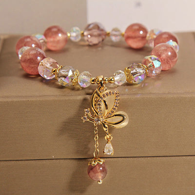 FREE Today: Promote Emotional Well-being Butterfly Charm Strawberry Quartz Bracelet