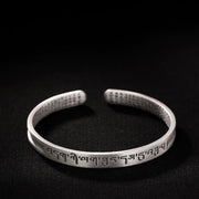 Buddha Stones 999 Sterling Silver Six True Words Heart Sutra Protection Bracelet Bangle