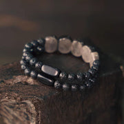 Buddha Stones Natural Silver Sheen Obsidian Lava Rock Communication Bracelet Bracelet BS 3